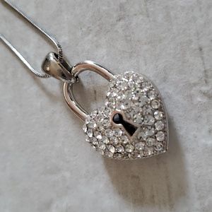 Aldo Silver Tone Heart Shaped Love Locket Rhinestone Charm Necklace